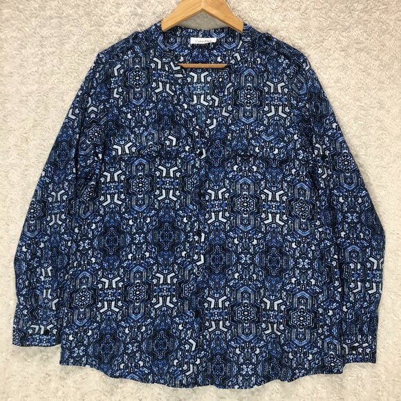 Calvin Klein Women's Blue and White‎ Button Up Blouse Size Large - Picture 1 of 5